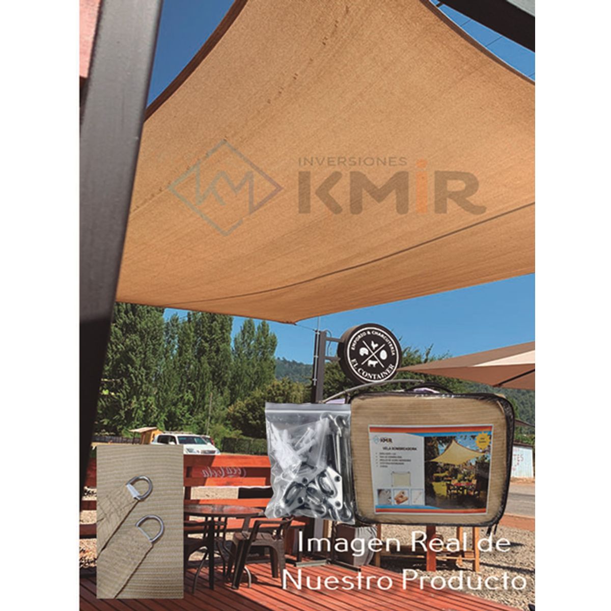 GENERICO - Toldo Vela Sombreadora 3x5 Beige 95% de Sombra + Kit