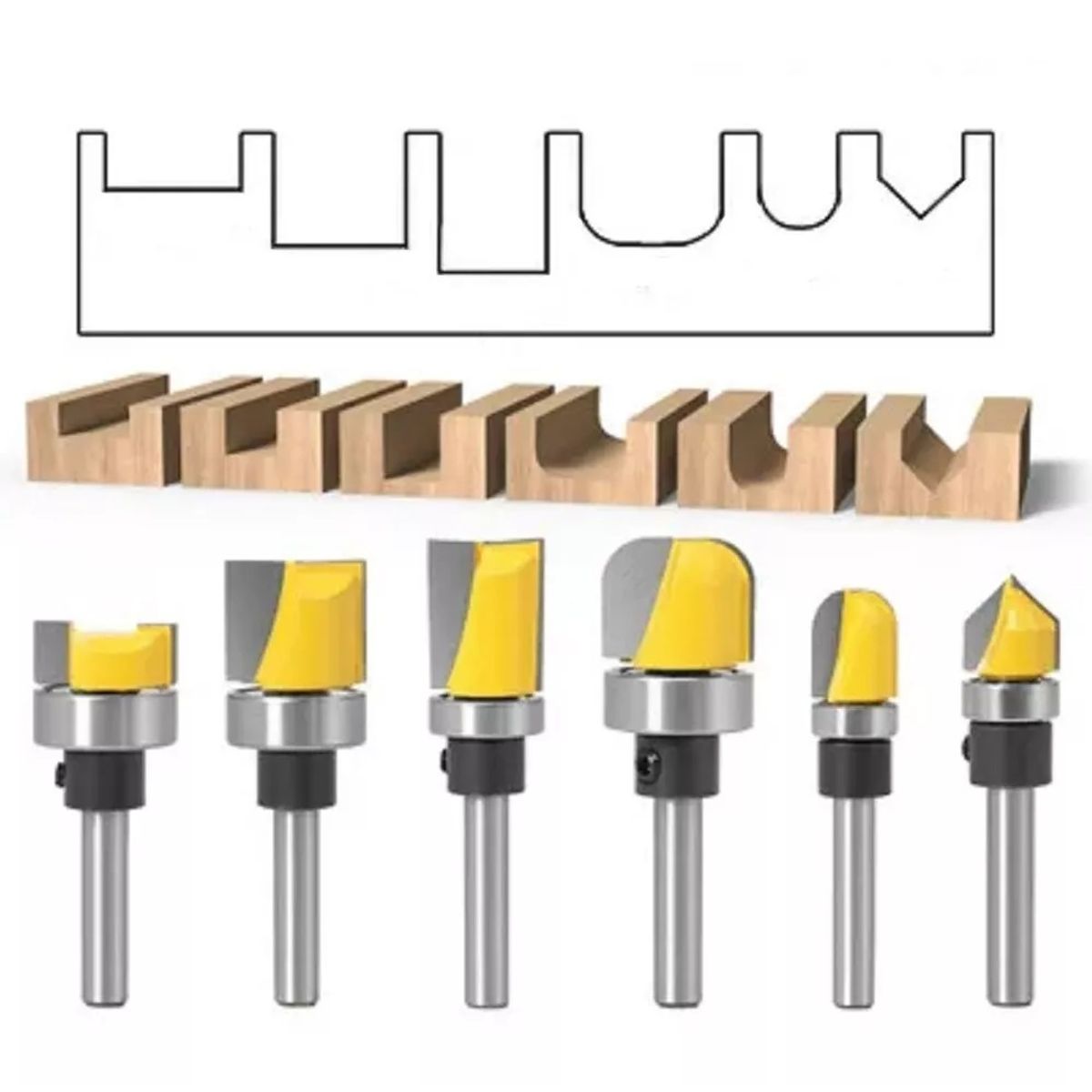 GENERICO - Fresa Madera Copiadora Canal Toma  ¼ 6pcs