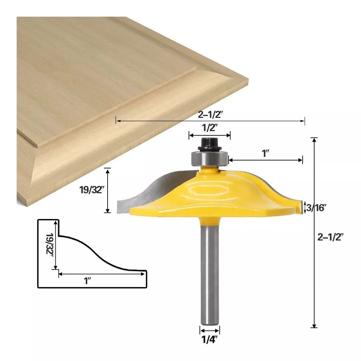 GENERICO - Fresa Madera Puerta Vástago De ¼ Tupi 3pcs Tipo Cara Lisa