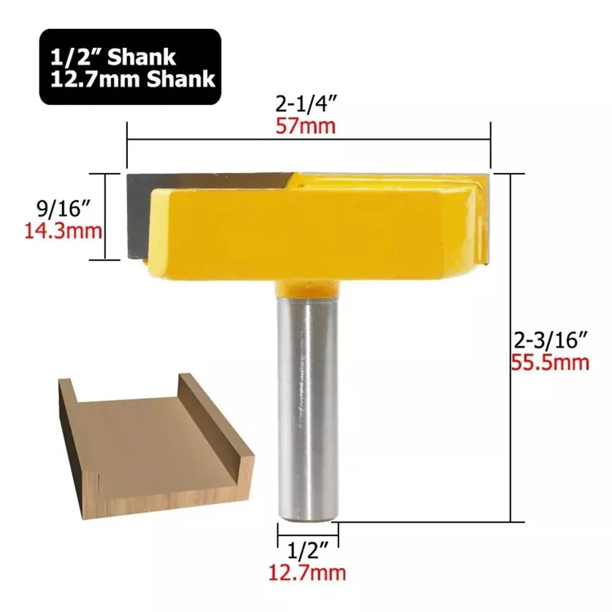 GENERICO - Fresa Madera Rectificadora Vástago ½ X 57 mm Rebaje