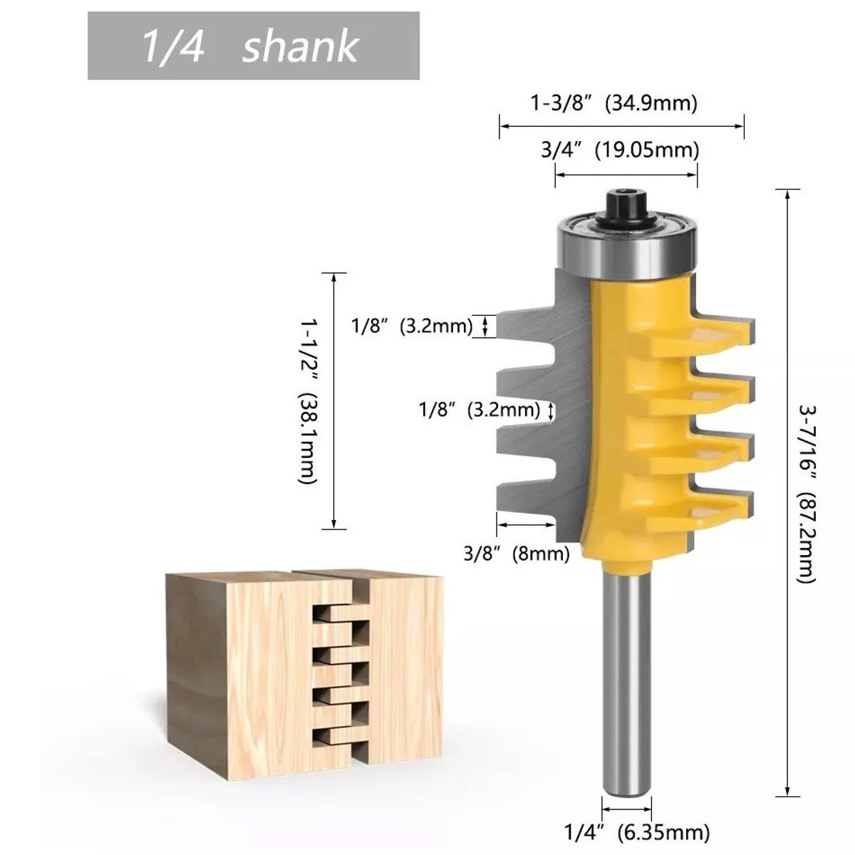 GENERICO - Fresa Madera Espigadora Machimbrado Vástago   ¼ X 38.1 mm