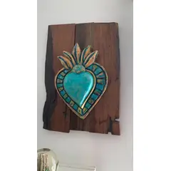 GENERICO - CUADRO GRAN CORAZON RAYOS TURQUESA DORADO