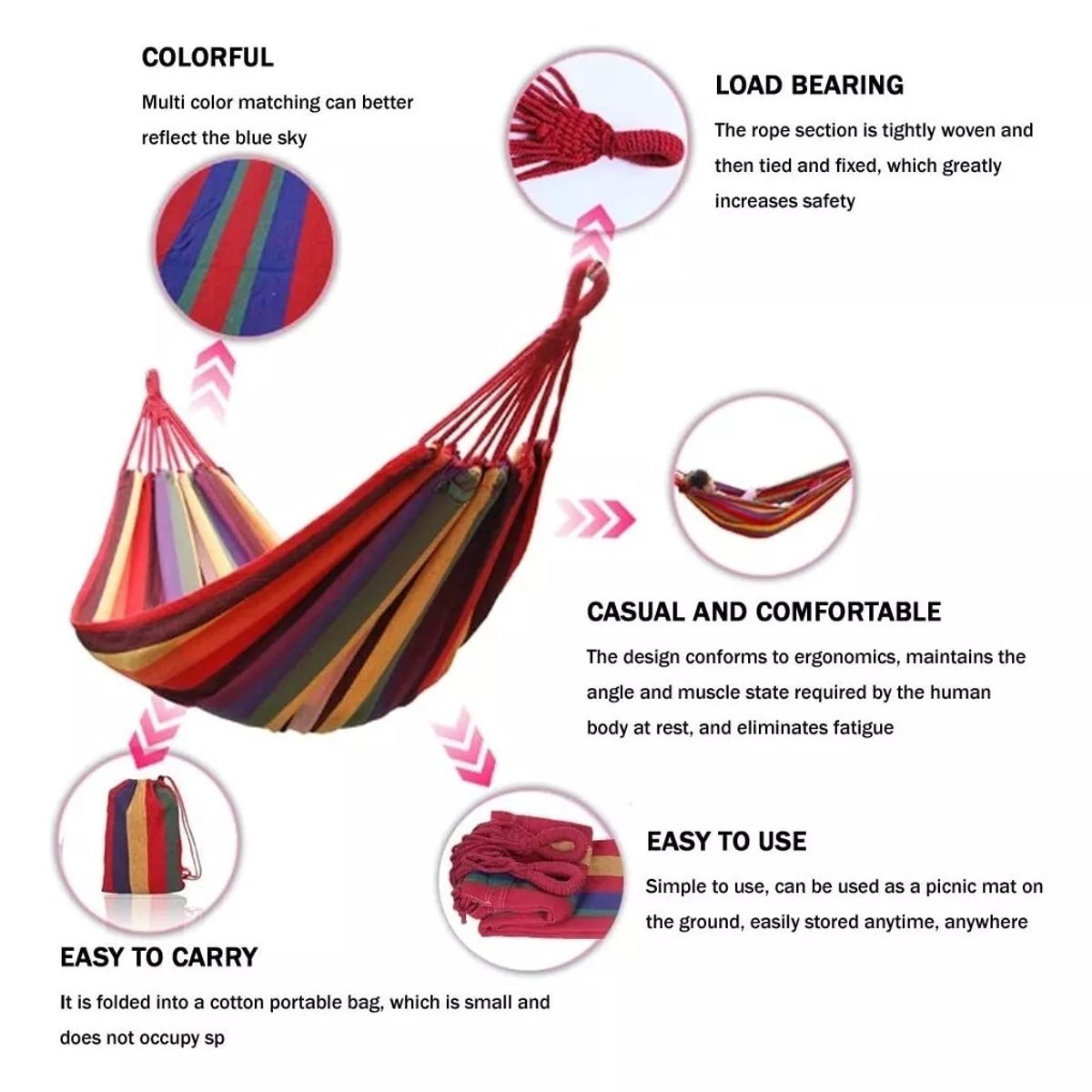 GENERICO - Hamaca Camping 1 Plaza Colgante Rojo