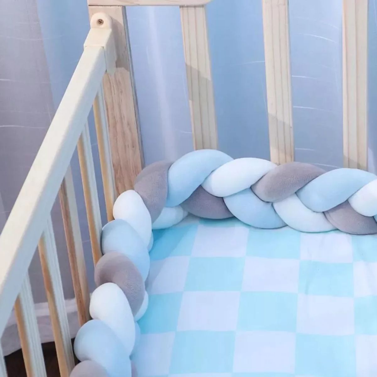 GENERICO - Cojín Trenza Protección Para Cuna De Bebés Celeste 3mts