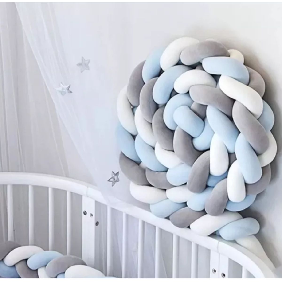 GENERICO - Cojín Trenza Protección Para Cuna De Bebés Celeste 3mts