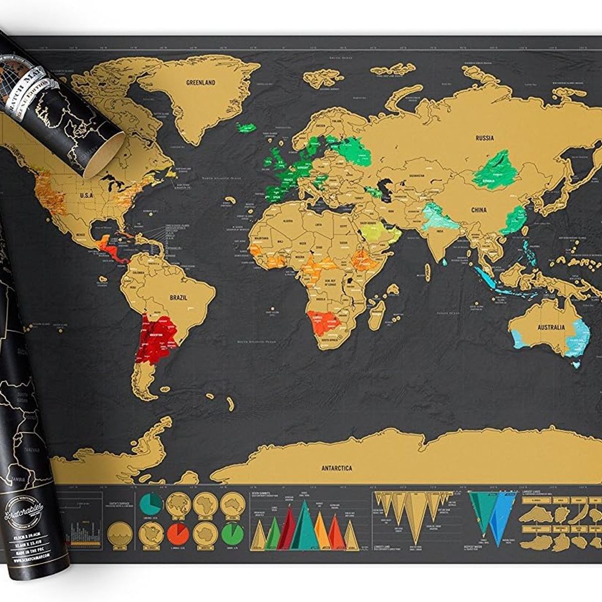 KUANGYE - Mapa Del Mundo Raspado En Oro Negro Para Raspar Viajeros
