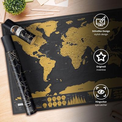 Imagen 2 del producto Mapa Del Mundo Raspado En Oro Negro Para Raspar Viajeros