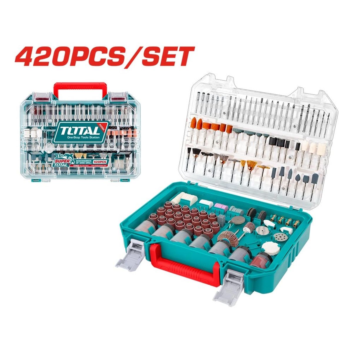 TOTAL TOOLS - Set 420 Piezas Accesorios para Herramienta Multiuso Total