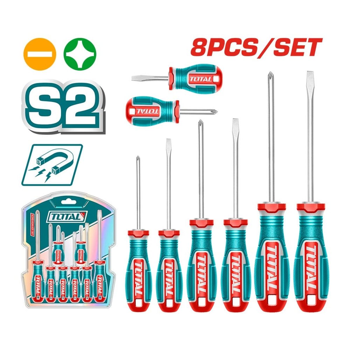 TOTAL TOOLS - Juego de 8 Piezas destornilladores Total