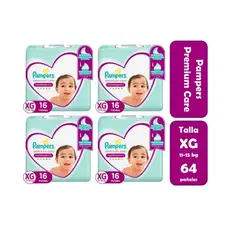 PAMPERS - Pañales Premium Care Talla XG 64 Unidades