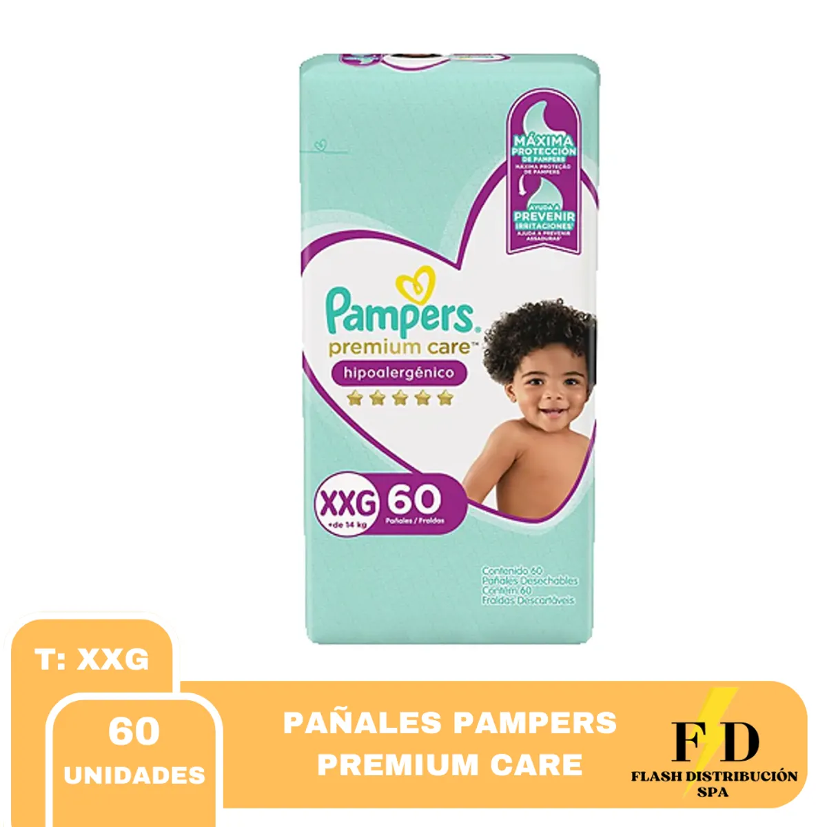 PAMPERS - Pañales Pampers Premium Care Talla XXG 60 Unidades