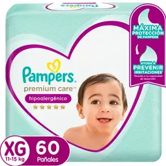 PAMPERS - Pañales Premium Care Talla XG 60 Unidades