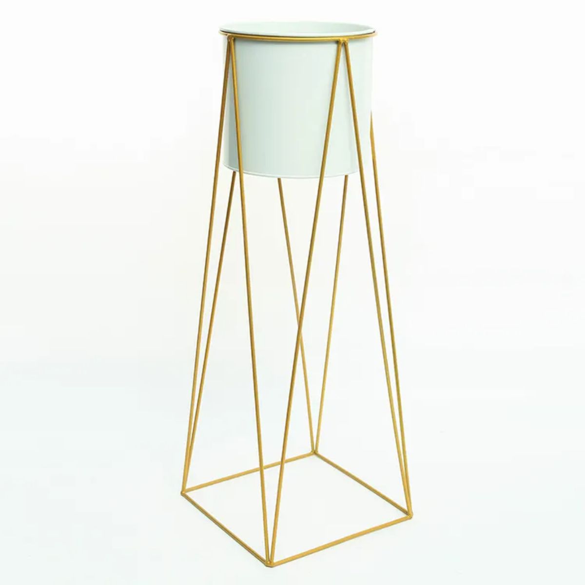 GENERICO - Porta Macetero Pedestal Maceta Plantas Blanco Dorado