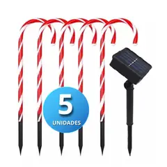 GENERICO - Pack 5 Luces Estaca Solar Navideña Bastón De Caramelo