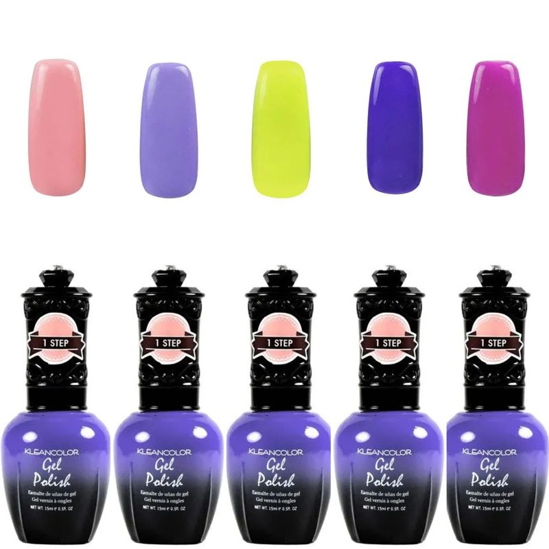 KLEANCOLOR - Set de 5 esmaltes semipermanentes secado uv larga duración