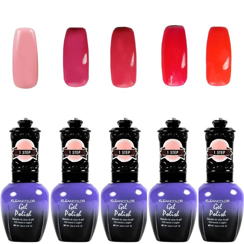 KLEANCOLOR - Set de 5 esmaltes semipermanentes secado uv larga duración
