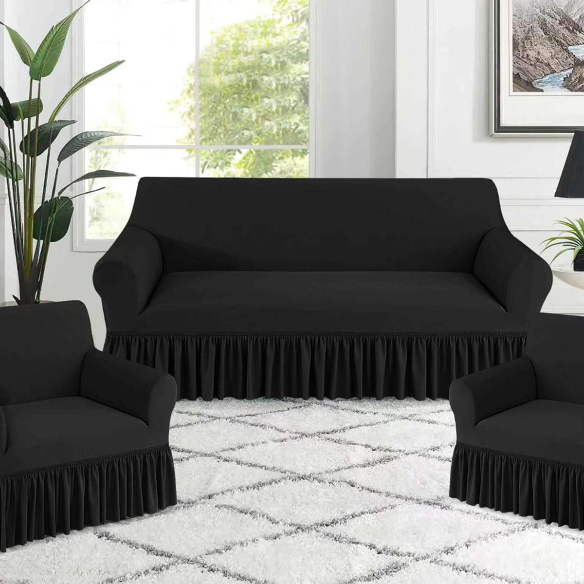 GENERICO - FUNDA TURCA ELASTIZADA  NEGRO PARA JUEGO DE MUEBLE TRADICIONAL TF
