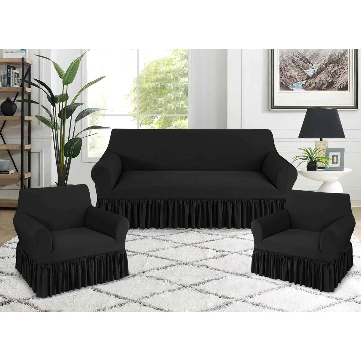 GENERICO - FUNDA TURCA ELASTIZADA  NEGRO PARA JUEGO DE MUEBLE TRADICIONAL TF