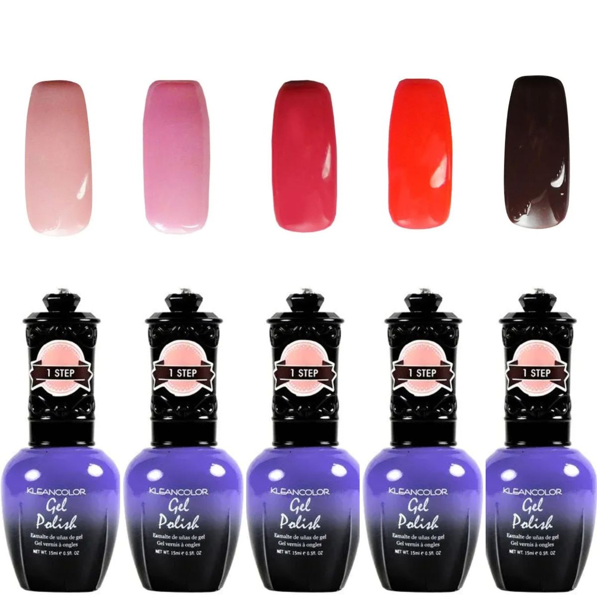 KLEANCOLOR - Set de 5 esmaltes semipermanentes secado uv larga duración