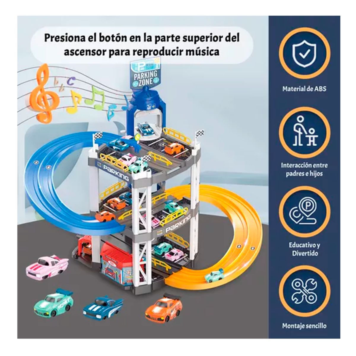 GENERICO - Pistas Autos Juguete Armable Niños 3 Niveles Con Múscia