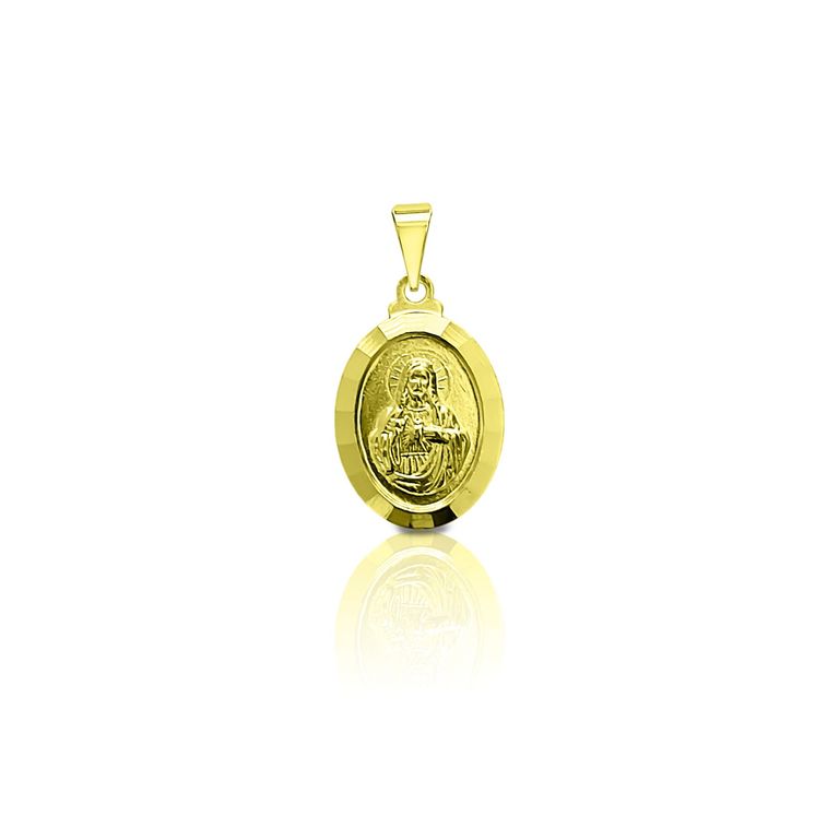 Colgante Medalla Sagrado Corazon 14mm Borde Enchapado Oro 18K Dorado TALLA UNICA
