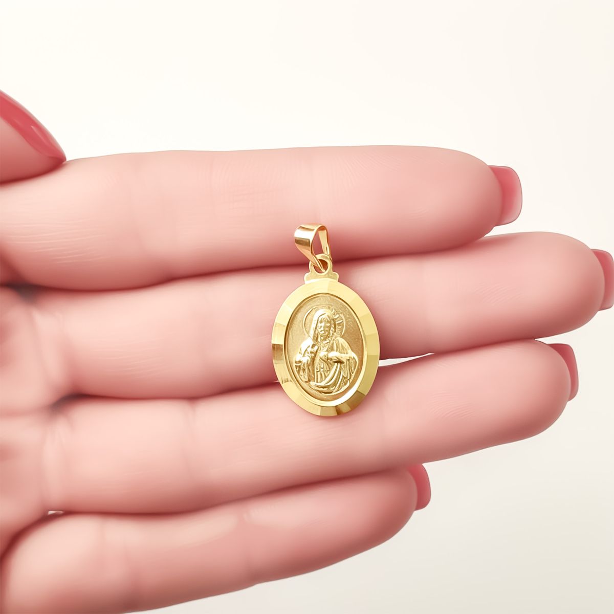COGGIOLA - Colgante Medalla Sagrado Corazón 14mm Borde Enchapado Oro 18K