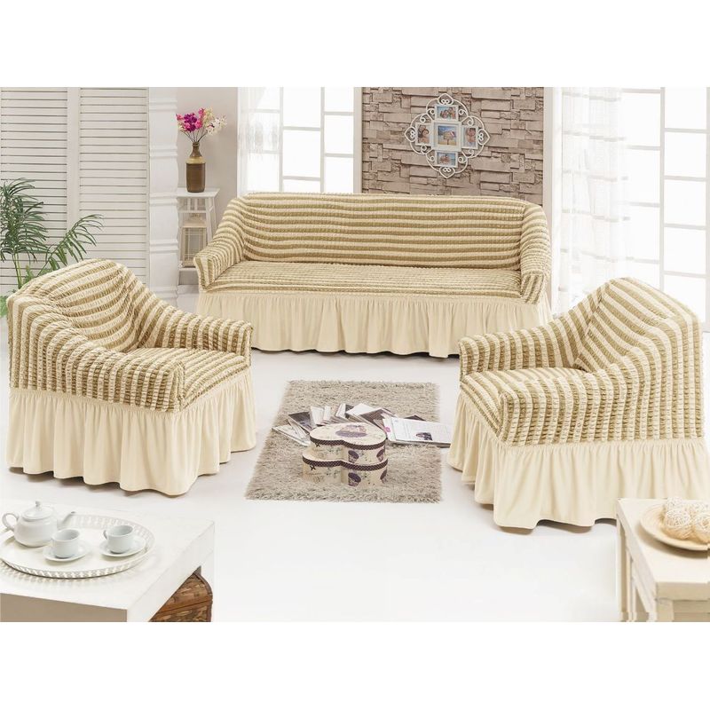 GENERICO - FUNDA TURCA DISEÑO LINEAL BEIGE PARA JUEGO DE MUEBLE TRADICIONAL