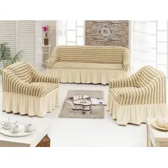 GENERICO - FUNDA TURCA DISEÑO LINEAL BEIGE PARA JUEGO DE MUEBLE TRADICIONAL
