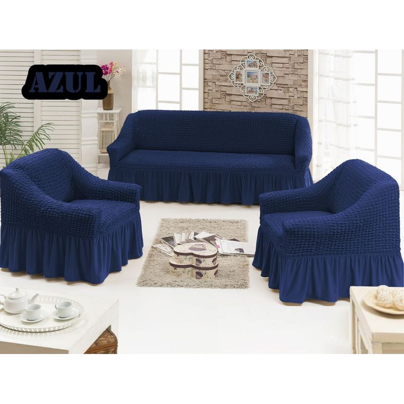 GENERICO - FUNDA TURCA UNICOLOR AZUL PARA JUEGO DE MUEBLE TRADICIONAL TF