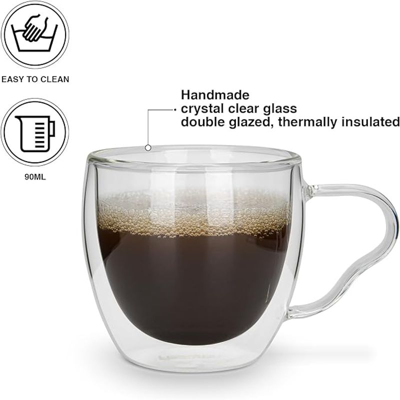 FISSMAN - Set De 2 Tazas Doble Pared Vidrio Templado 90 Ml Fissman