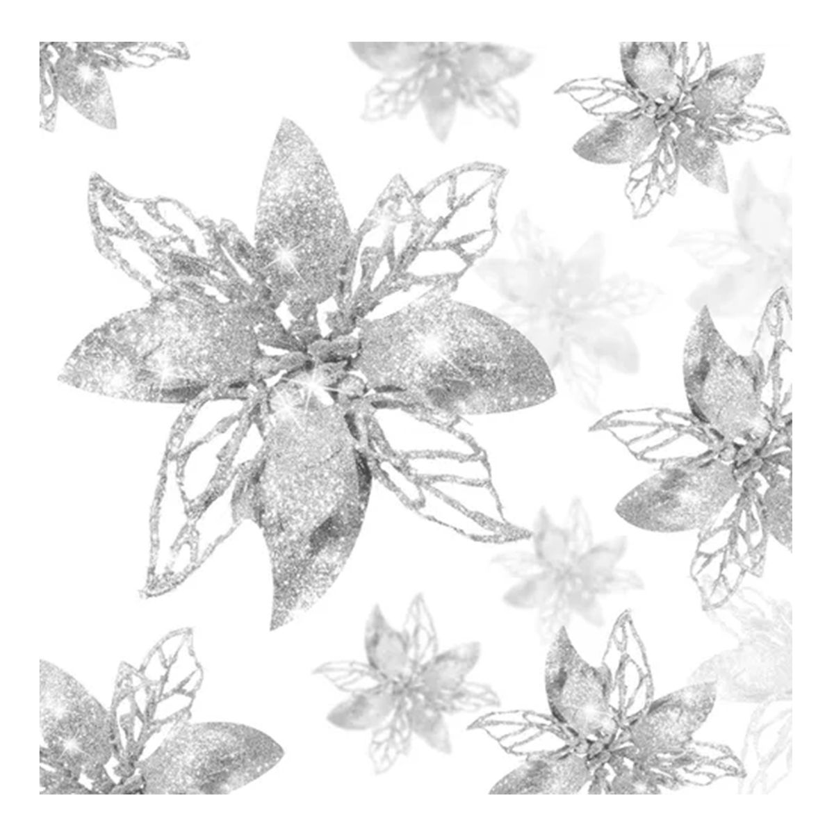 GENERICO - Pack 12 Flores Navideña Adorno Decoración Árbol Plateado