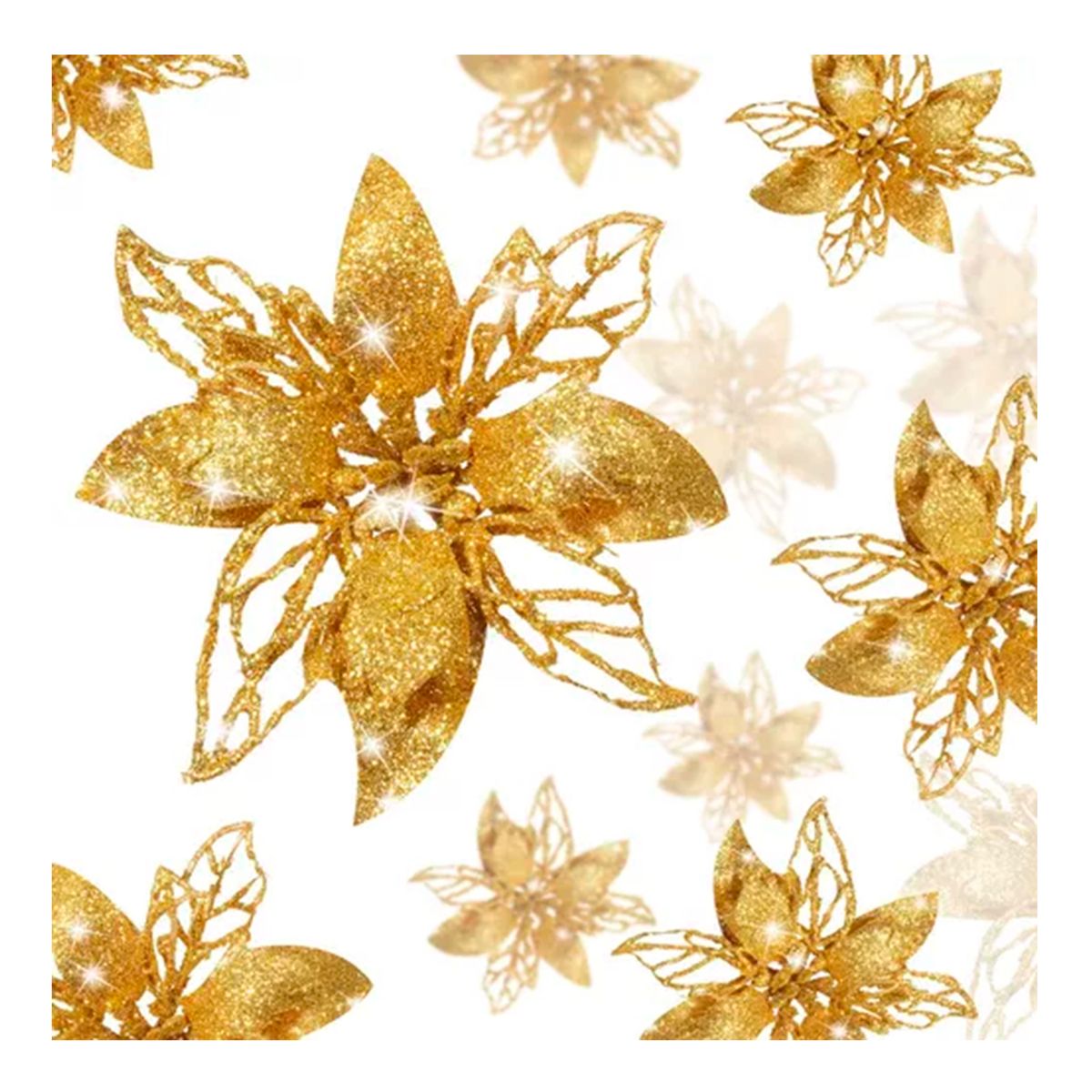 GENERICO - Pack 12 Flores Navideña Adorno Decoración Árbol Dorado