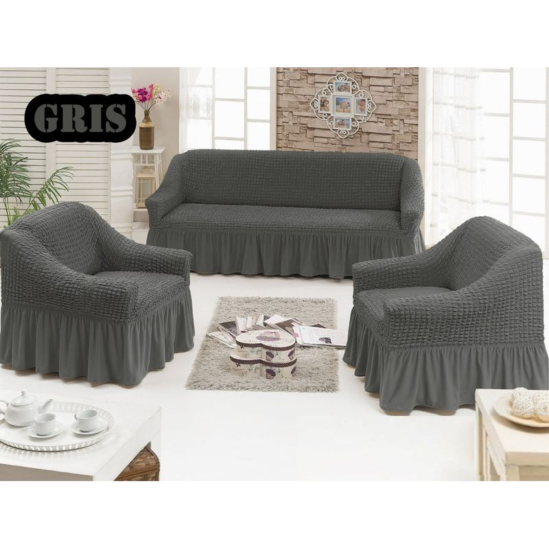 GENERICO - FUNDA TURCA UNICOLOR GRIS PARA JUEGO DE MUEBLE TRADICIONAL TF