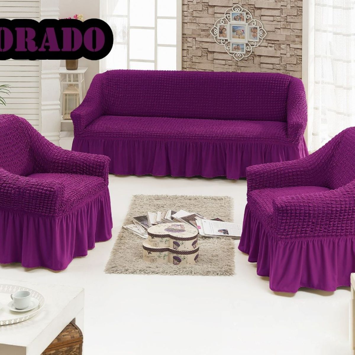GENERICO - FUNDA TURCA UNICOLOR MORADO PARA JUEGO DE MUEBLE TRADICIONAL TF
