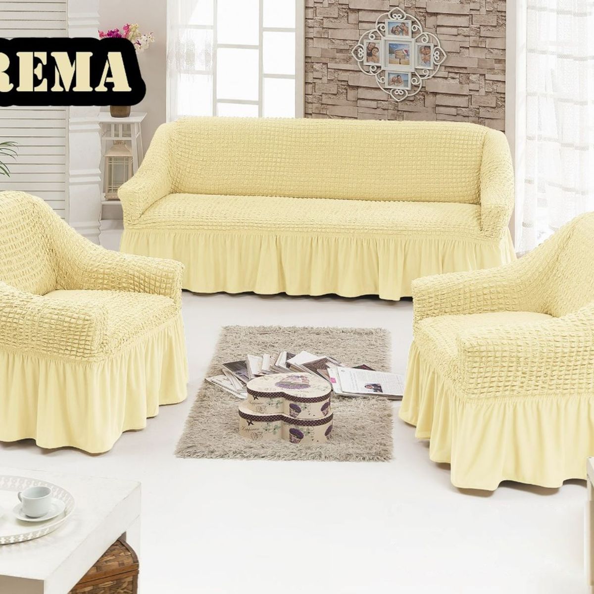 GENERICO - FUNDA TURCA UNICOLOR CREMA PARA JUEGO DE MUEBLE TRADICIONAL