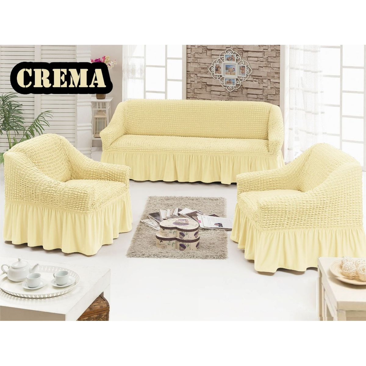 GENERICO - FUNDA TURCA UNICOLOR CREMA PARA JUEGO DE MUEBLE TRADICIONAL