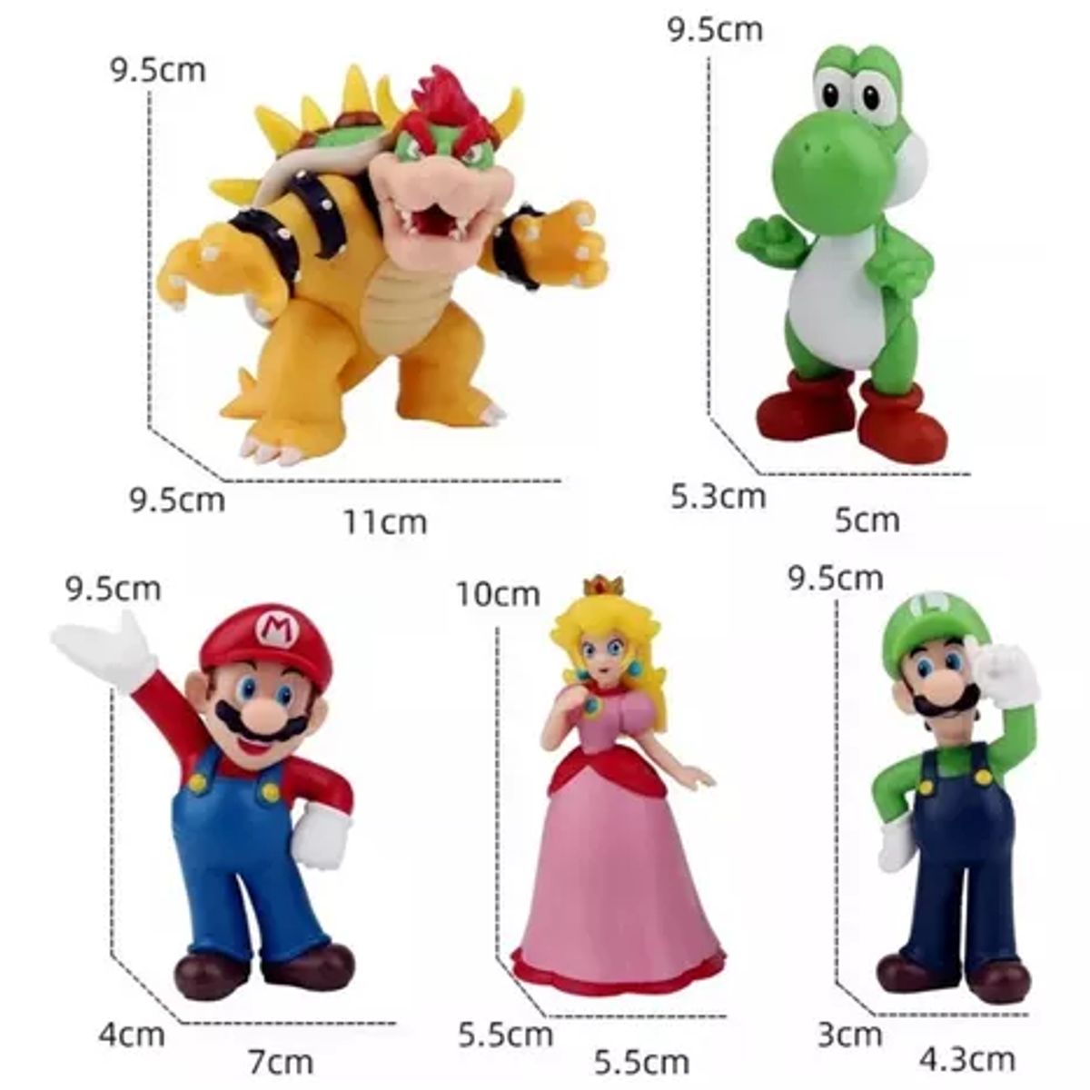 GENERICO - Set De 5 Figuras Super Mario Bros 10 Cm Grandes