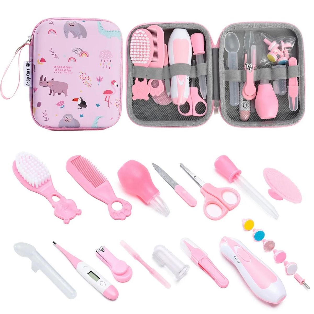 GENERICO - Set de higiene cuidado del bebe con estuche ROSADO