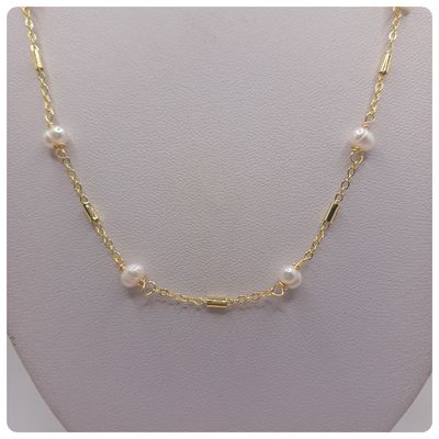 Imagen 2 del producto Collar de perlas de rio con cadena enchapado en oro