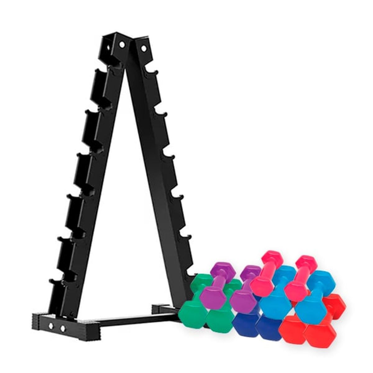 SDFIT - Rack En V 6 Niveles Rm-6n + 6 Pares Mancuernas De Vinilo