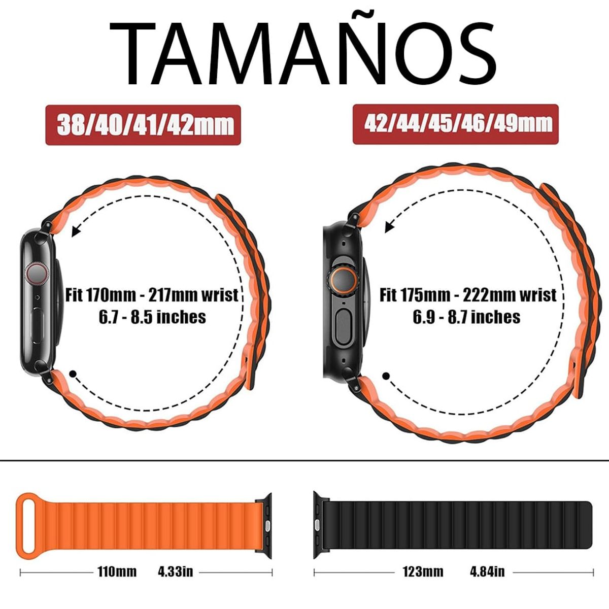 GENERICO - Correa Magnética Para Apple Watch 38 40 41mm Negro/Naranjo