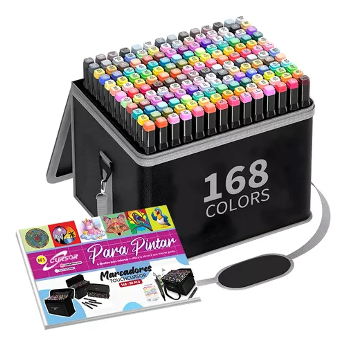 GENERICO - 168 Lápices Marcadores Doble Punta + Estuche Profesional