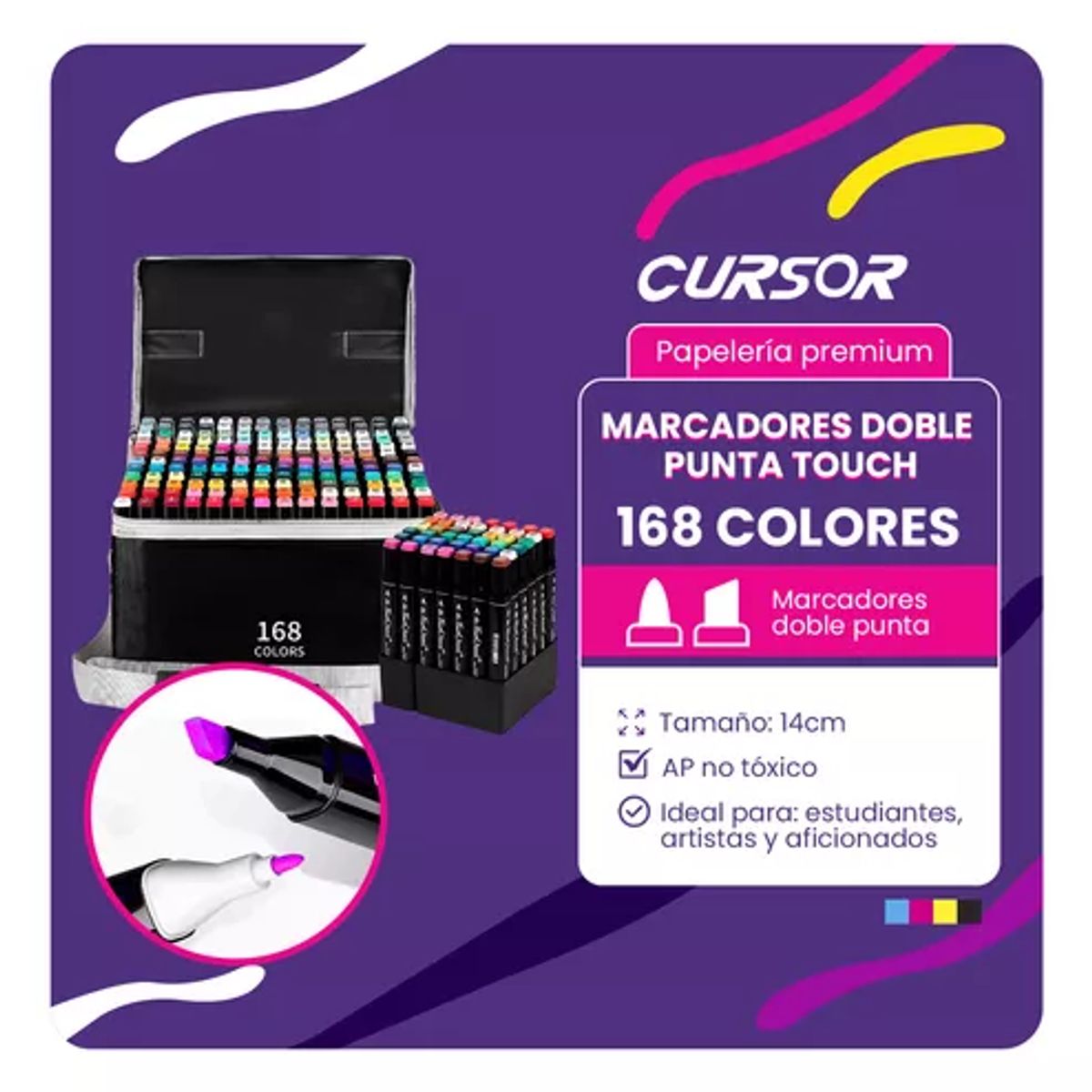 GENERICO - 168 Lápices Marcadores Doble Punta + Estuche Profesional