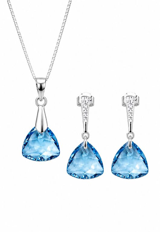 Conjunto Camila Plata 925 creado con cristales de Swarovski Aquamarine Celeste TALLA UNICA