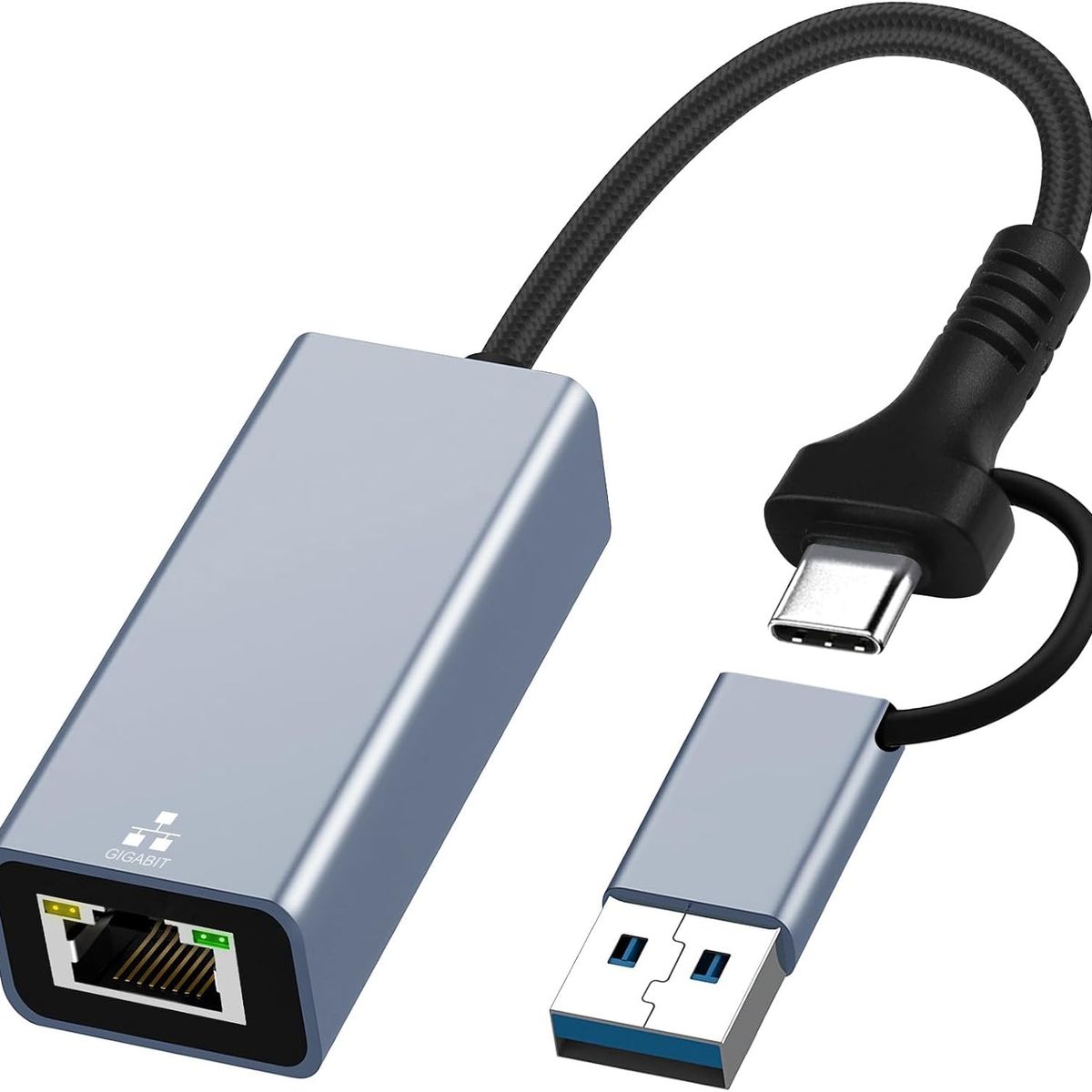 GENERICO - Adaptador Usb C Usb A Rj45 2 En 1 Lan Ethernet 1000mbps