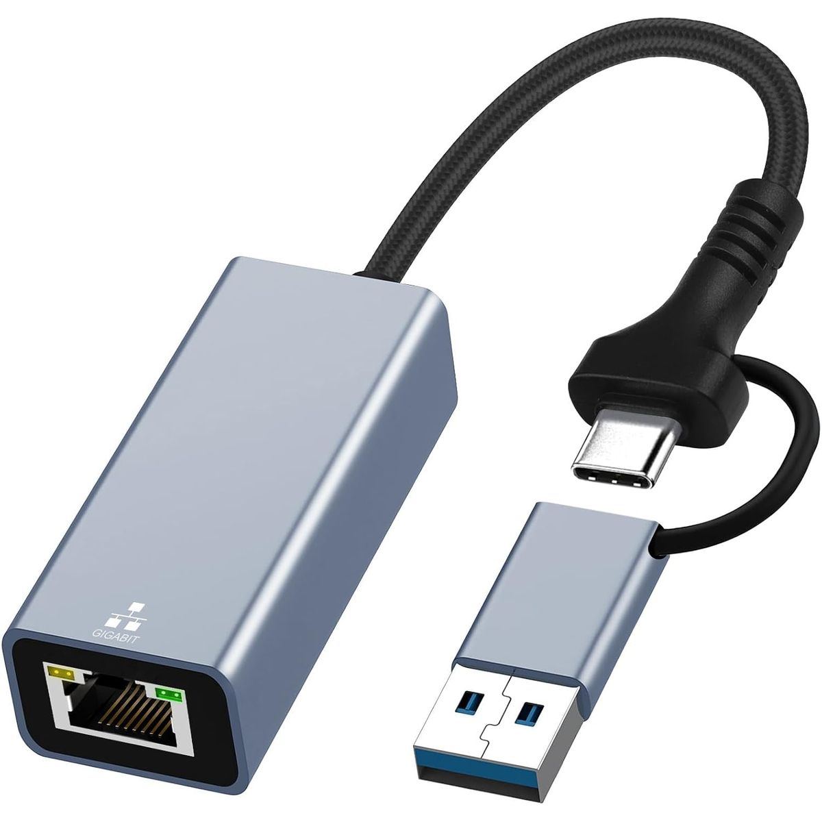 GENERICO - Adaptador Usb C Usb A Rj45 2 En 1 Lan Ethernet 1000mbps