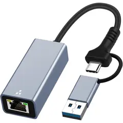 GENERICO - Adaptador Usb C Usb A Rj45 2 En 1 Lan Ethernet 1000mbps