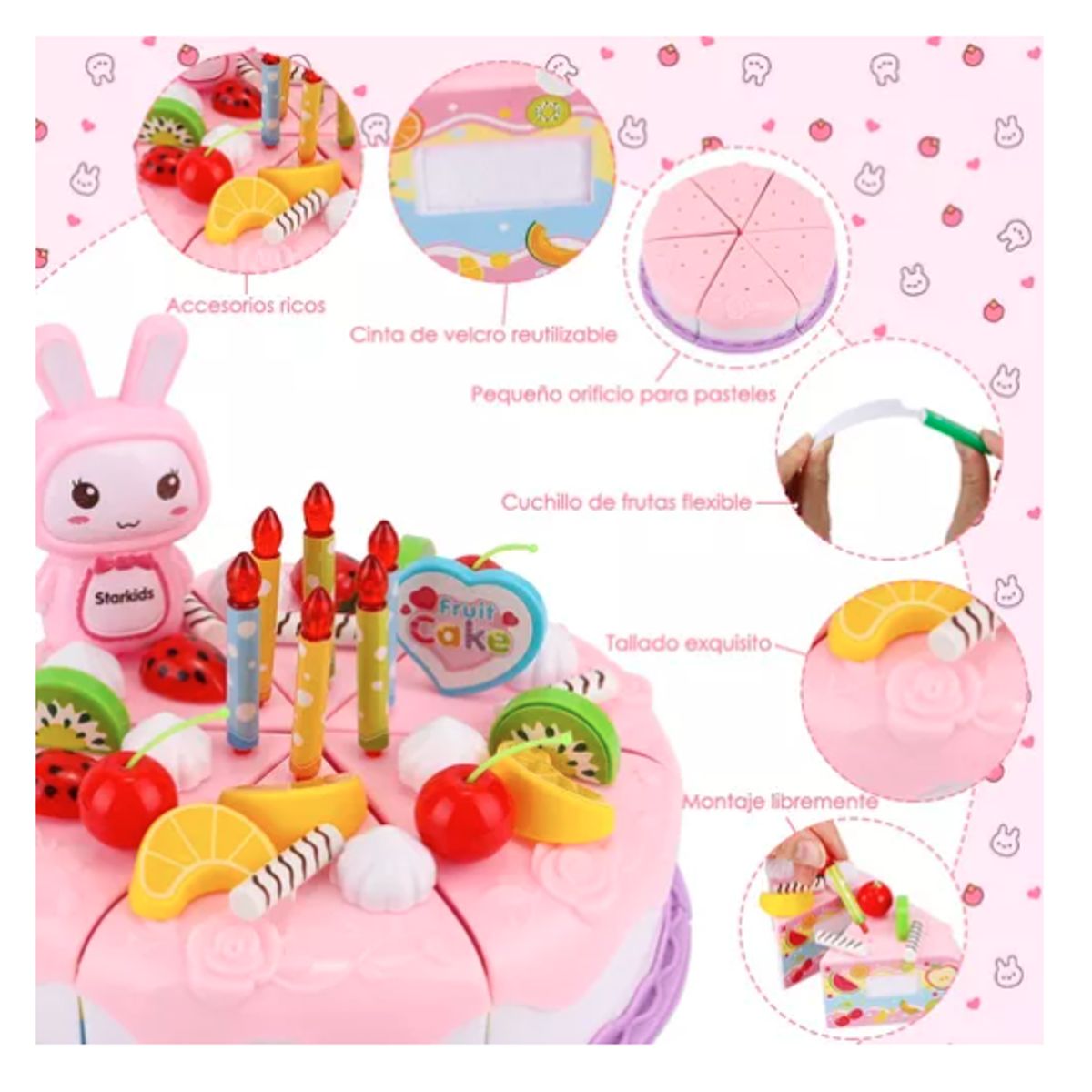 GENERICO - Juegos De Pastel Cumpleaños Con Velcro Juego Niños 37 Piezas