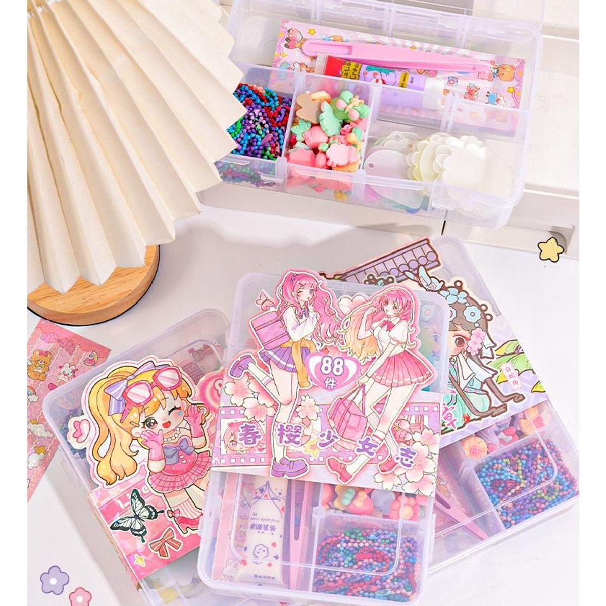 ATURE - Set Juego 88pcs Pegatinas Crea Tus Llaveros Juguete Niña