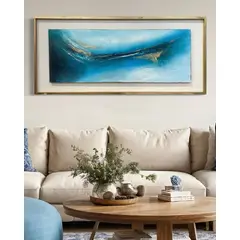 DEKAM DISEÑO - CUADRO ABSTRACTO PINTADO AZURI ENMARCADO DORADO MEDIDA 146X66CMS